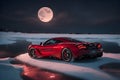 A photorealistic McLaren 720S parked under a moonlit winter sky starry frozen lake generative by Ai