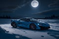 A photorealistic McLaren 720S parked under a moonlit winter sky starry frozen lake generative by Ai