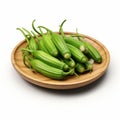 Photorealistic Onion Dish With Fresh Okra On Wooden Plate