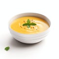 Photorealistic Orange Soup With Mint Leaves - Isolated On White Background Royalty Free Stock Photo