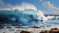 Photorealistic Painting Of Gulf Of Mexico Waves Crashing At Waimea Bay