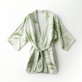 Photorealistic Palm Print Kimono Robe In White And Green