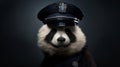 Photorealistic Panda Bear In Police Cap: A Unique Animal Intensity