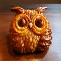 Photorealistic Pastiche: Wooden Table With Owl-shaped Croissant Pastry