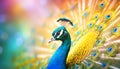 Photorealistic peacock with on blurred background