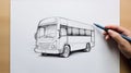 Photorealistic Pencil Illustration Of A Bus On Marble