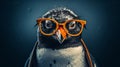 Photorealistic Penguin With Glasses: A Dark Orange Industrial Fantasy