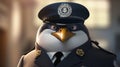 Photorealistic Penguin Police Officer In Satirical Caricature Style