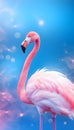 Photorealistic pink flamingo on a blue background