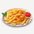 Photorealistic Plate Of French Fries With Ketchup