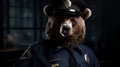 Photorealistic Police Bear: Minimal Retouching In Dark Clothing
