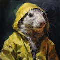 Photorealistic Portrait Of A Rat In A Yellow Raincoat