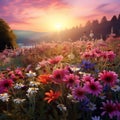 A photorealistic portrait of sunrise flower meadow plant in a natural tropical setting by AI generated