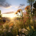 A photorealistic portrait of sunrise flower meadow plant in a natural tropical setting by AI generated