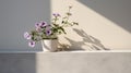 Photorealistic Purple Flowers On Minimalist Concrete Wall