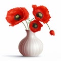 Photorealistic Red Poppies In Modern Ceramic Vase