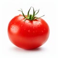 Photorealistic Red Tomato With Water Drops On White Background