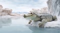 Photorealistic Rendering Of Alligator In Ice Cave