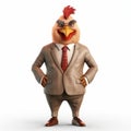 Photorealistic Rendering Of An Angry Chicken In A Suit