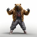 Hip-hop Grizzly Bear: Photorealistic 3d Image On White Background