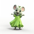 Photorealistic Rendering Of Cartoon Mouse Dancing In Green Dress