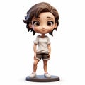 Detailed Cartoon Girl Figurine With Short Brown Hair