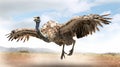 Photorealistic Rendering Of Flying Ostrich In Cinema4d