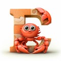 Photorealistic Rendering Of A Little Crab Carving The Letter E With Orange Pieces