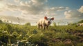 Photorealistic Rendering Of Pig Grazing In Field At Sunset