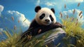 Photorealistic Rendering Of Playful Panda Bear In Natural Setting