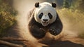 Photorealistic Rendering Of A Playful Panda Bear Running Through The Woods
