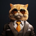 Photorealistic Rendering Of Scottish Fold Cat In Suit With Sunglasses