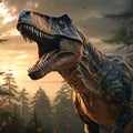 Realistic T-rex In A Forest: Hyper-detailed Rendering With Explosive Wildlife