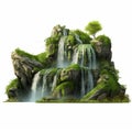 Imaginary Waterfall With Primitivist Elements And Semi-realistic Grass