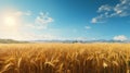 Photorealistic Rendering Of Wheat Field Next To Mountains