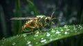 Photorealistic Renderings Of A Green Wasp In Rainy Weather
