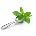 Photorealistic Representation Of A Spoon With Green Mint Leaves