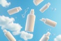 photorealistic shampoo bottles floating with different angles. Royalty Free Stock Photo