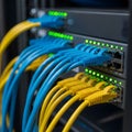 A Photorealistic Shot of a Neat Ethernet Cables Plugged into Server Switch Macro Royalty Free Stock Photo
