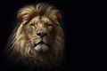 photorealistic studio portrait of a Male Lion on black background. ai generative