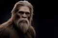 photorealistic studio portrait of a mature male Bigfoot on black background. ai generative