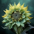 Photorealistic Sunflower Composition In Shades Of Sage Green