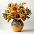Photorealistic Sunflower In Modern Ceramic Vase - High Quality Stock Photo