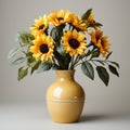 Photorealistic Sunflower In Modern Ceramic Vase - High Quality Stock Photo