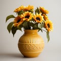 Photorealistic Sunflower In Modern Ceramic Vase - Stock Photo Quality