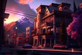 Photorealistic Sunset in Queenstown Downtown, Made with Generative AI