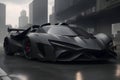 A photorealistic supercar with a matte, gunmetal finish generated by Ai