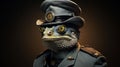 Photorealistic Surrealism: Chameleon Police Officer In Military Uniform