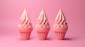 Photorealistic surrealism style ice cream cones displayed on a colour pastel backdrop, creating an artistic composition.