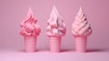 Photorealistic surrealism style ice cream cones displayed on a colour pastel backdrop, creating an artistic composition.